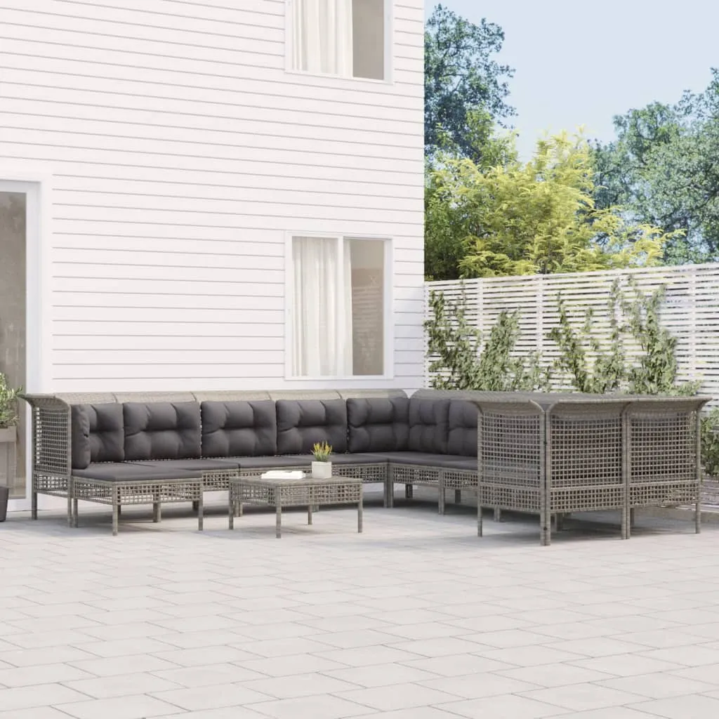 vidaXL Set Divani da Giardino 11 pz con Cuscini in Polyrattan Grigio