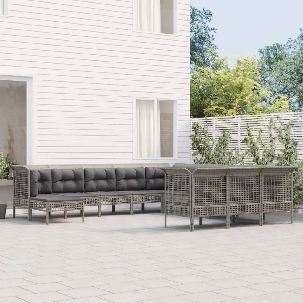 vidaXL Set Divani da Giardino 12 pz con Cuscini in Polyrattan Grigio