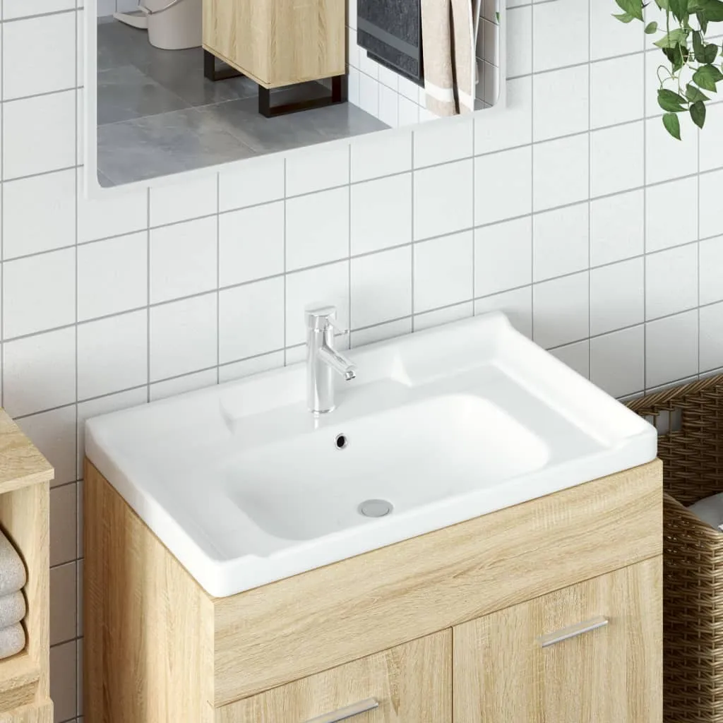 vidaXL Lavandino da Bagno Bianco 81x48x23 cm Rettangolare in Ceramica