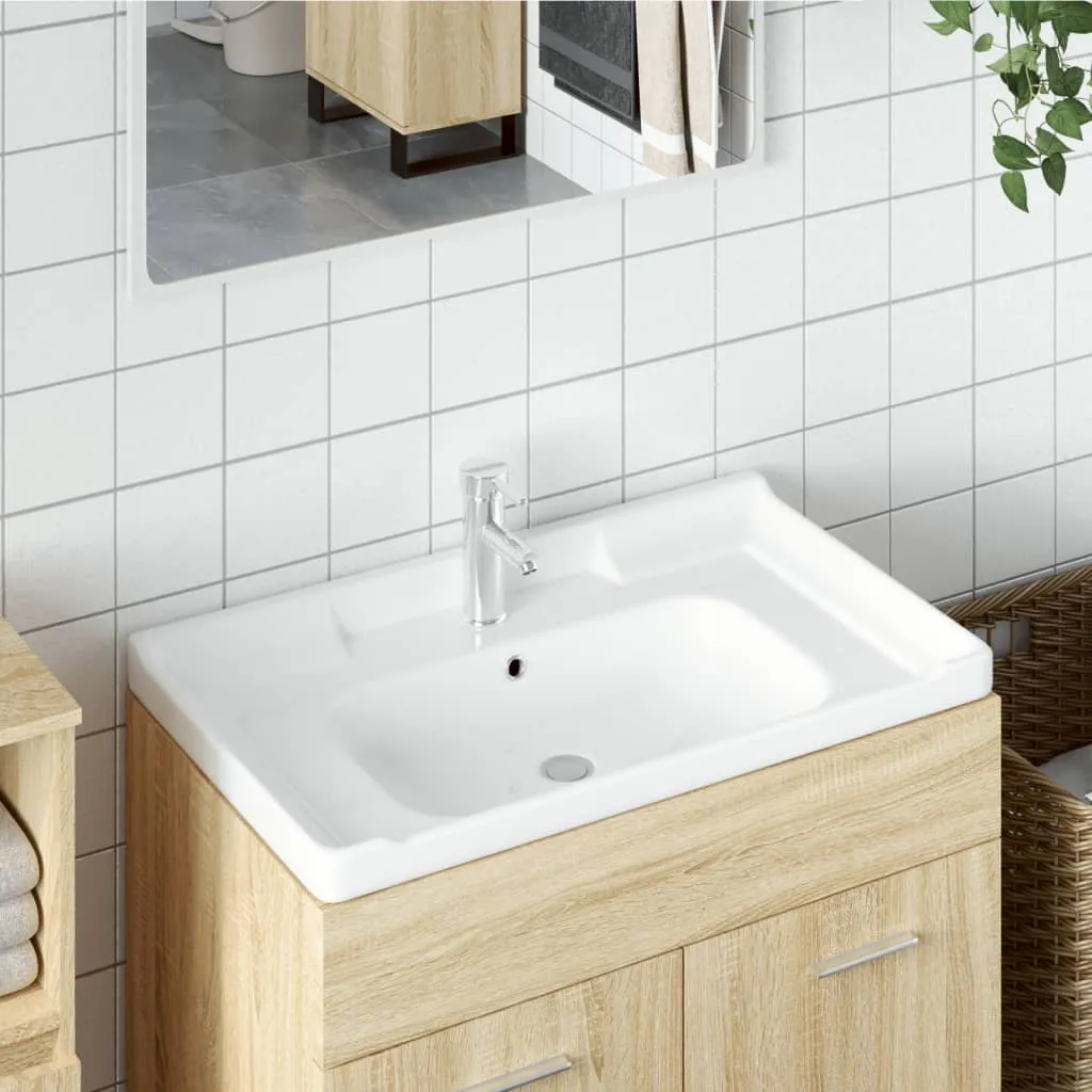 vidaXL Lavandino da Bagno Bianco 91,5x48x23cm Rettangolare in Ceramica