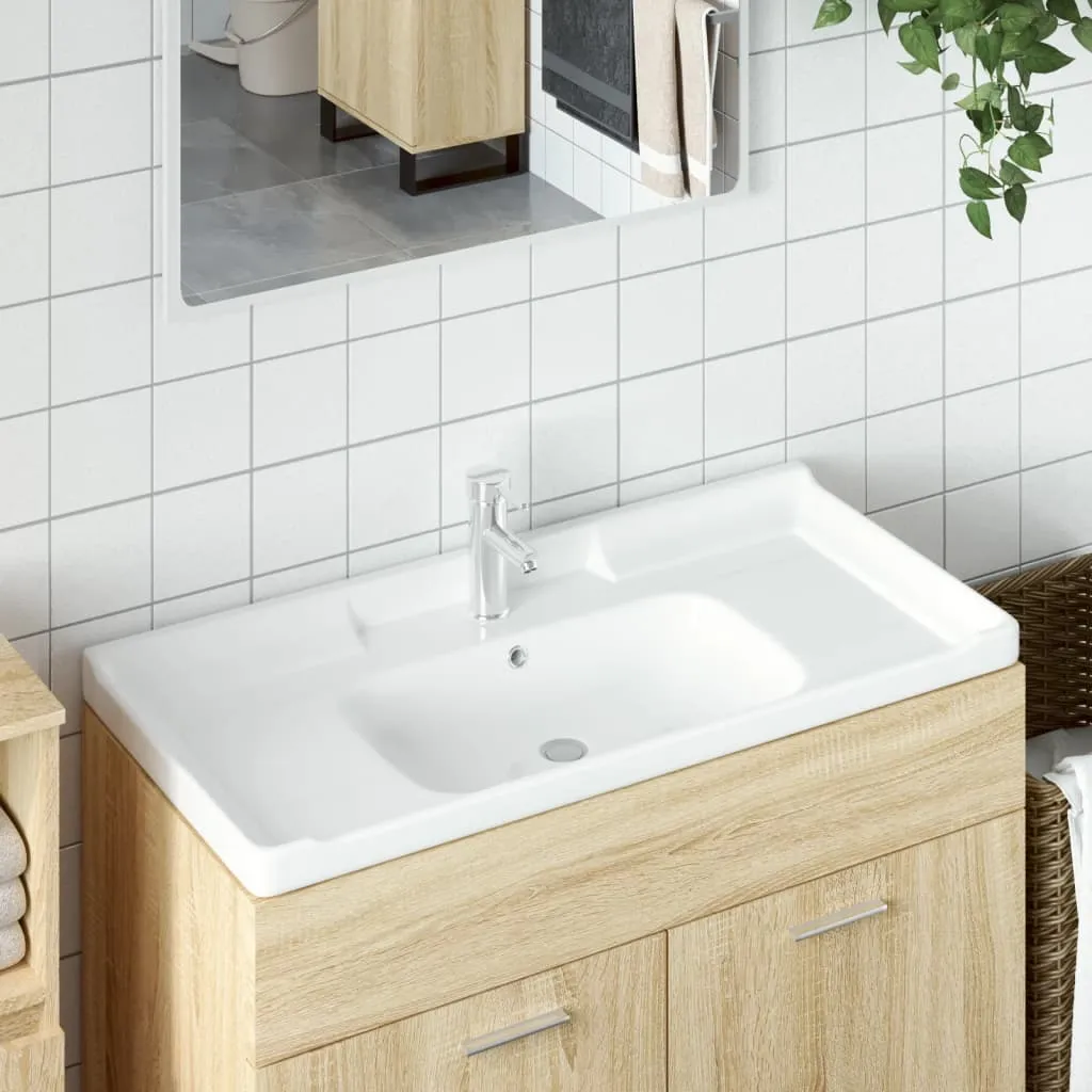 vidaXL Lavandino da Bagno Bianco 100x48x23 cm Rettangolare in Ceramica