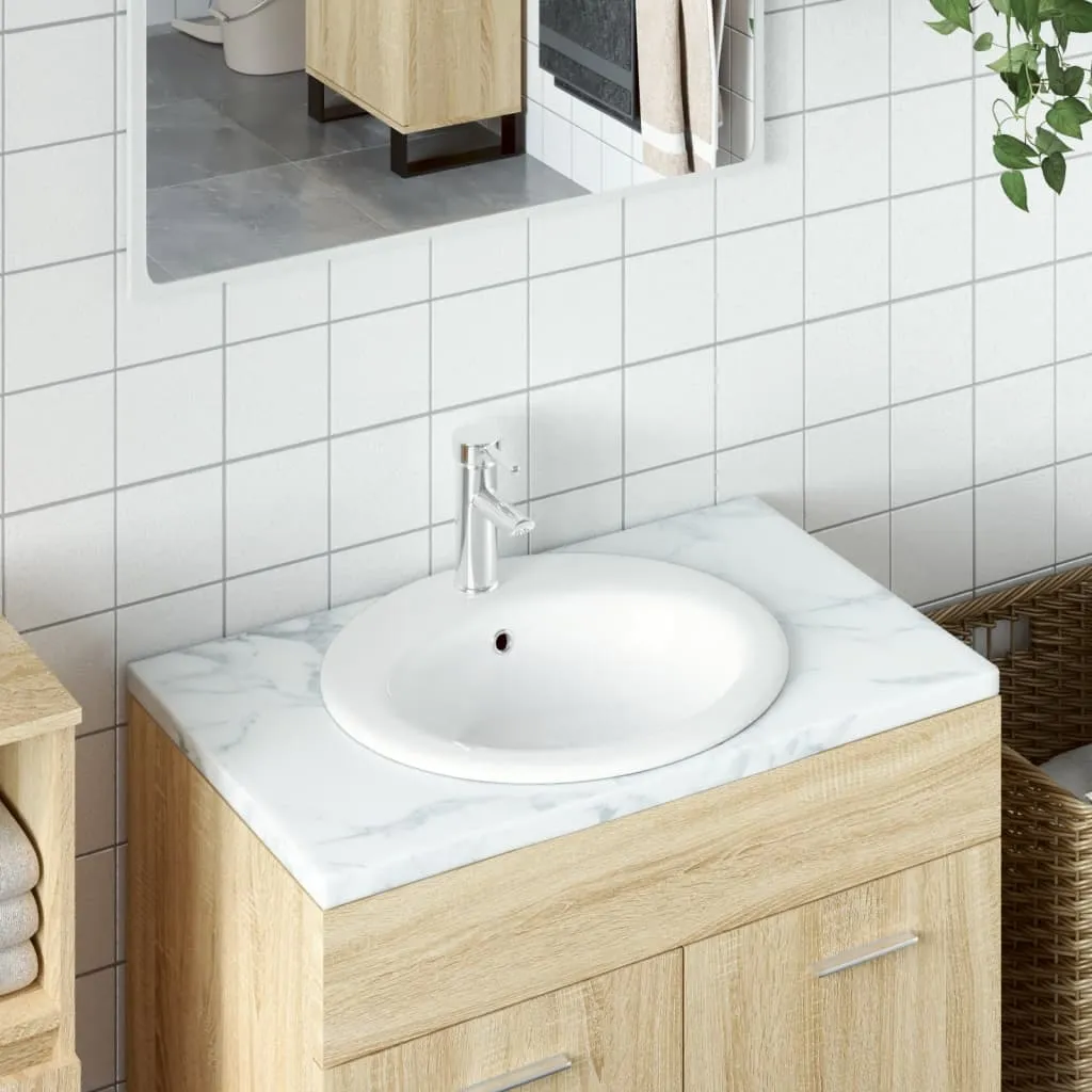 vidaXL Lavandino da Bagno Bianco 52x46x20 cm Ovale in Ceramica