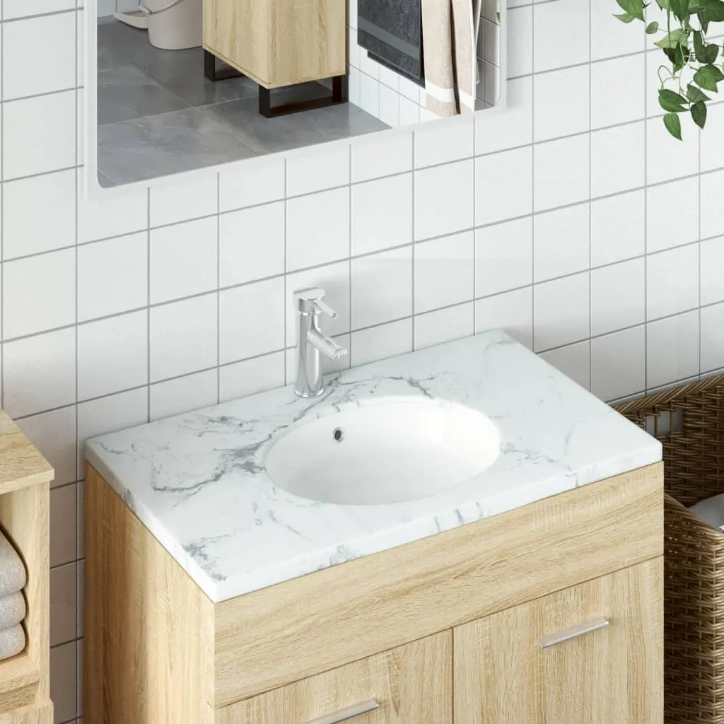 vidaXL Lavandino da Bagno Bianco 38,5x33,5x19 cm Ovale in Ceramica