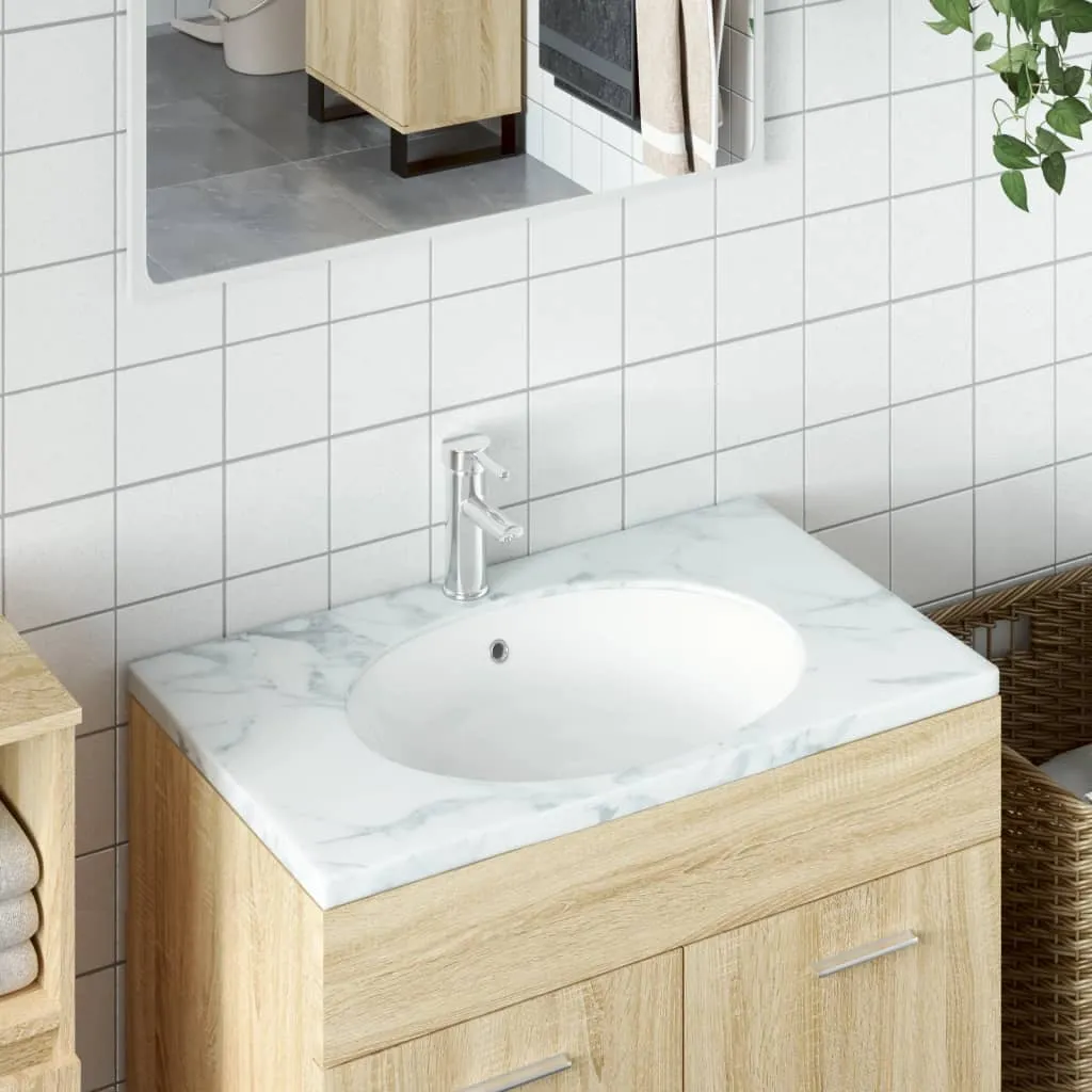 vidaXL Lavandino da Bagno Bianco 47x39x21 cm Ovale in Ceramica