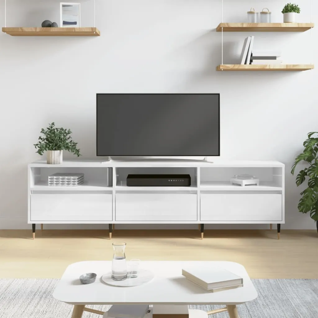 vidaXL Mobile Porta TV Bianco Lucido 150x30x44,5 cm Legno Multistrato