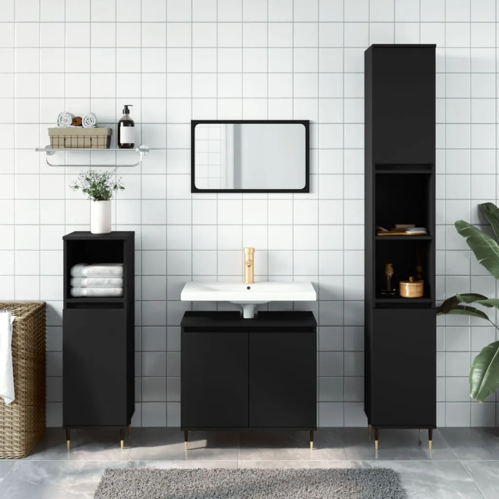 vidaXL Mobile da Bagno Nero 58x33x60 cm in Legno Multistrato