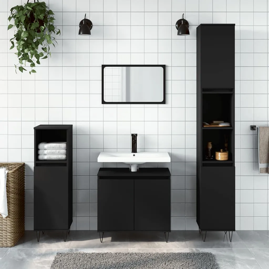 vidaXL Mobile da Bagno Nero 58x33x60 cm in Legno Multistrato