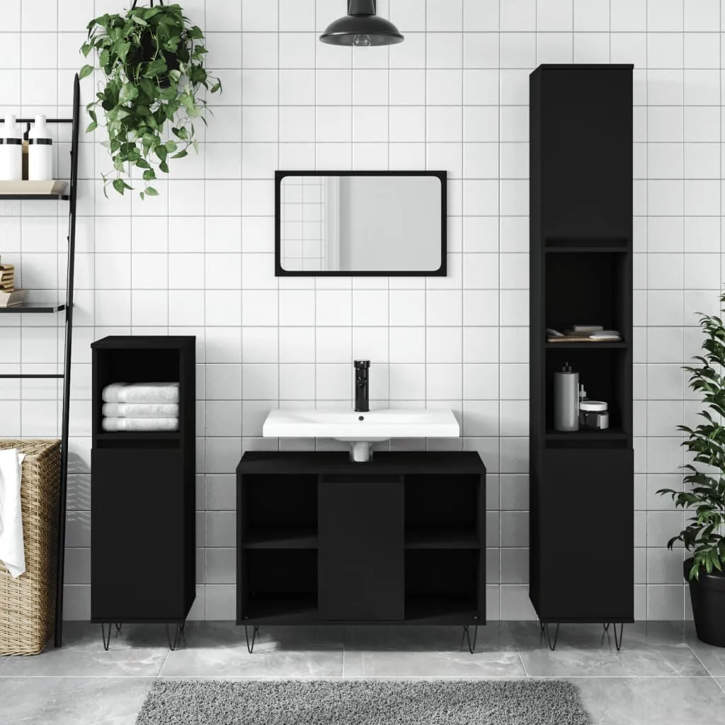 vidaXL Mobile da Bagno Nero 80x33x60 cm in Legno Multistrato