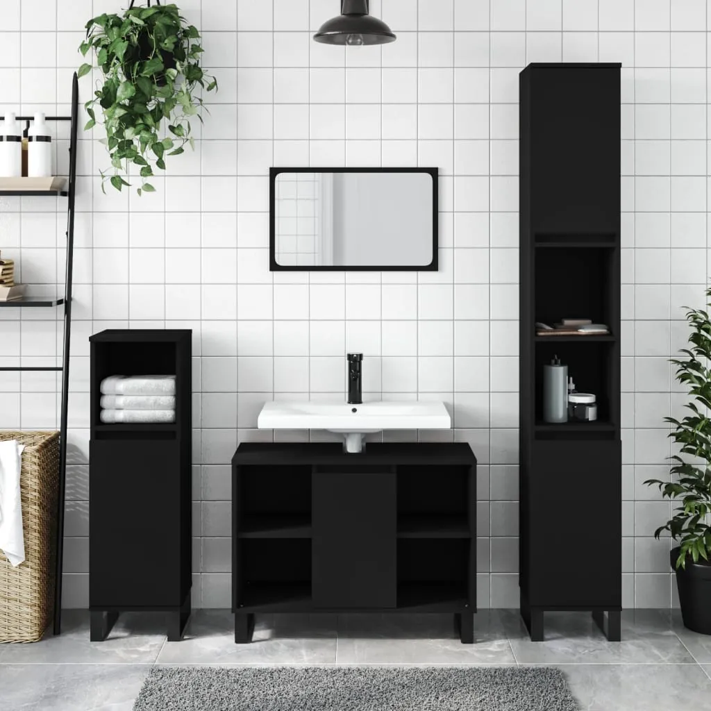 vidaXL Mobile da Bagno Nero 80x33x60 cm in Legno Multistrato