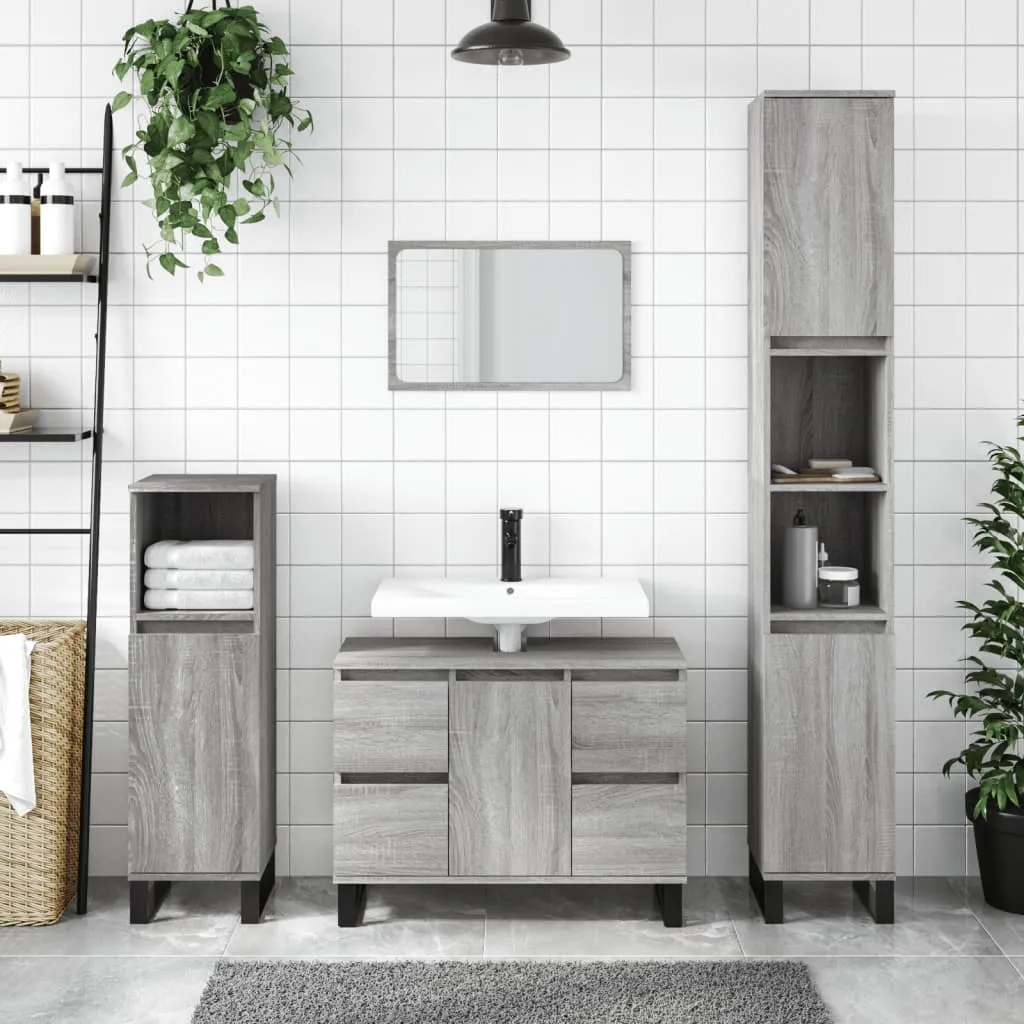 vidaXL Mobile da Bagno Grigio Sonoma 80x33x60 cm in Legno Multistrato