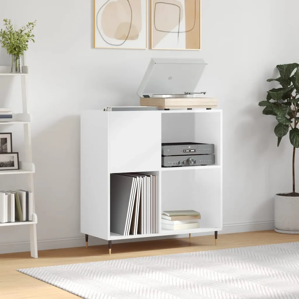 vidaXL Mobile Porta Dischi Bianco Lucido 84,5x38x89 Legno Multistrato