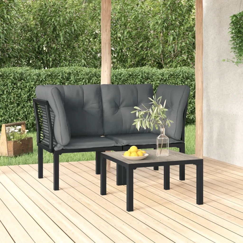 vidaXL Set Salotto da Giardino 3 pz Nero e Grigio in Polyrattan