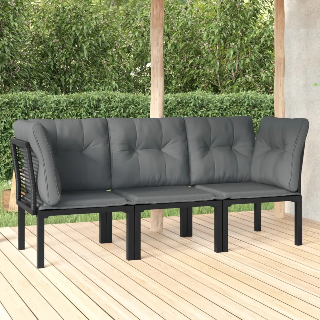 vidaXL Set Salotto da Giardino 3 pz Nero e Grigio in Polyrattan