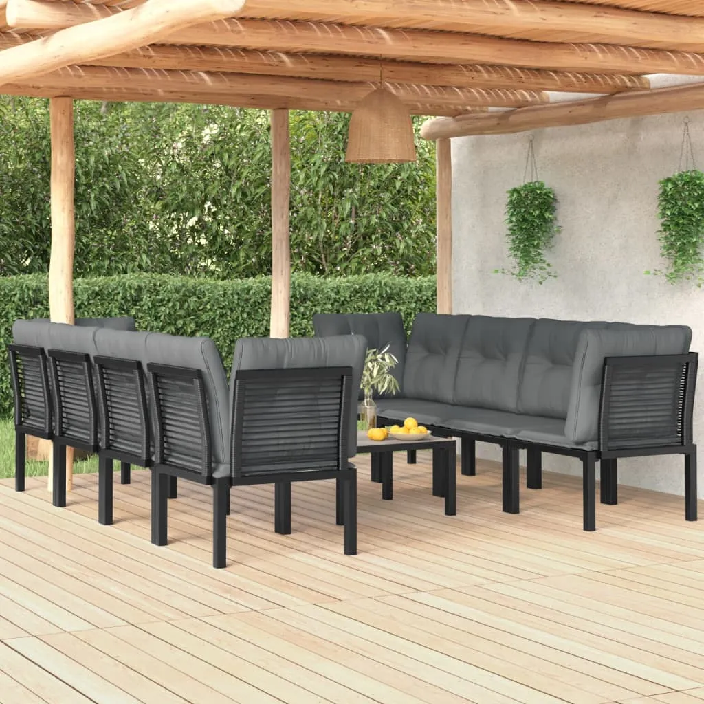 vidaXL Set Salotto da Giardino 9 pz Nero e Grigio in Polyrattan