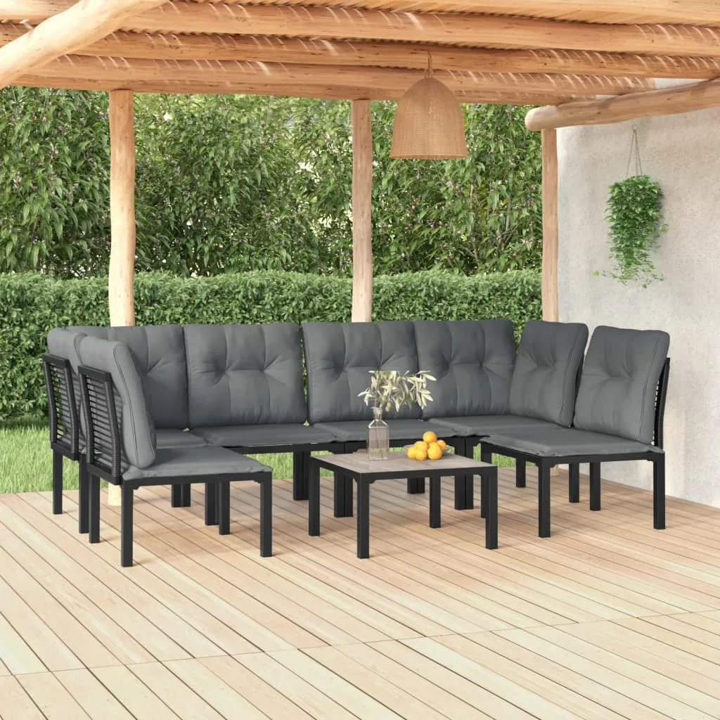 vidaXL Set Salotto da Giardino 7 pz Nero e Grigio in Polyrattan