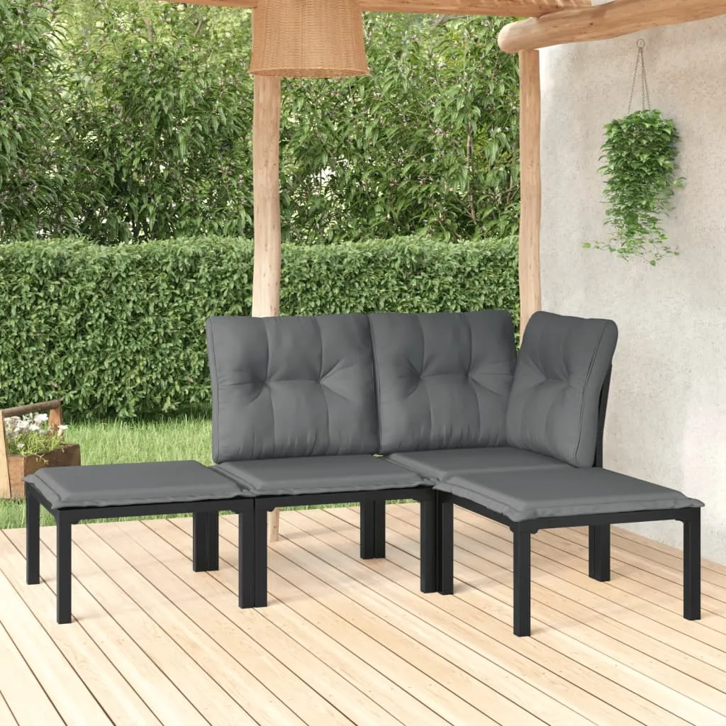 vidaXL Set Salotto da Giardino 4 pz Nero e Grigio in Polyrattan