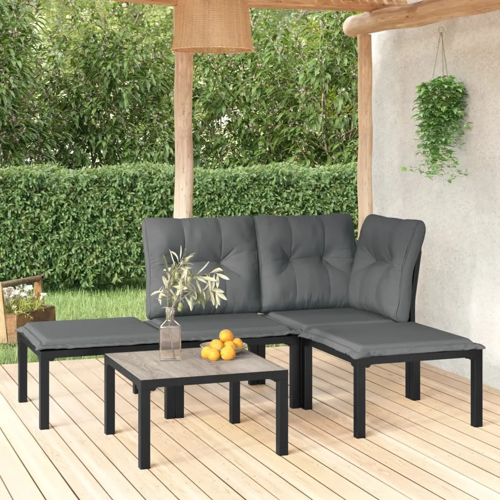 vidaXL Set Salotto da Giardino 5 pz Nero e Grigio in Polyrattan