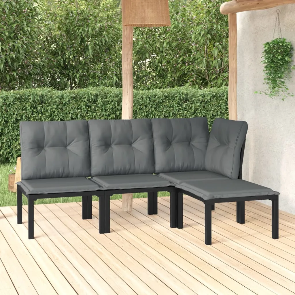 vidaXL Set Salotto da Giardino 4 pz Nero e Grigio in Polyrattan