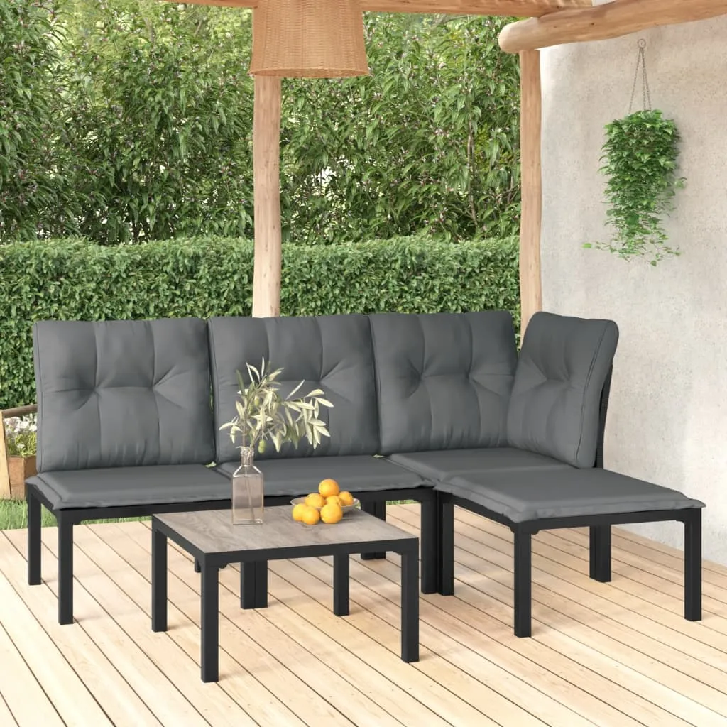 vidaXL Set Salotto da Giardino 5 pz Nero e Grigio in Polyrattan