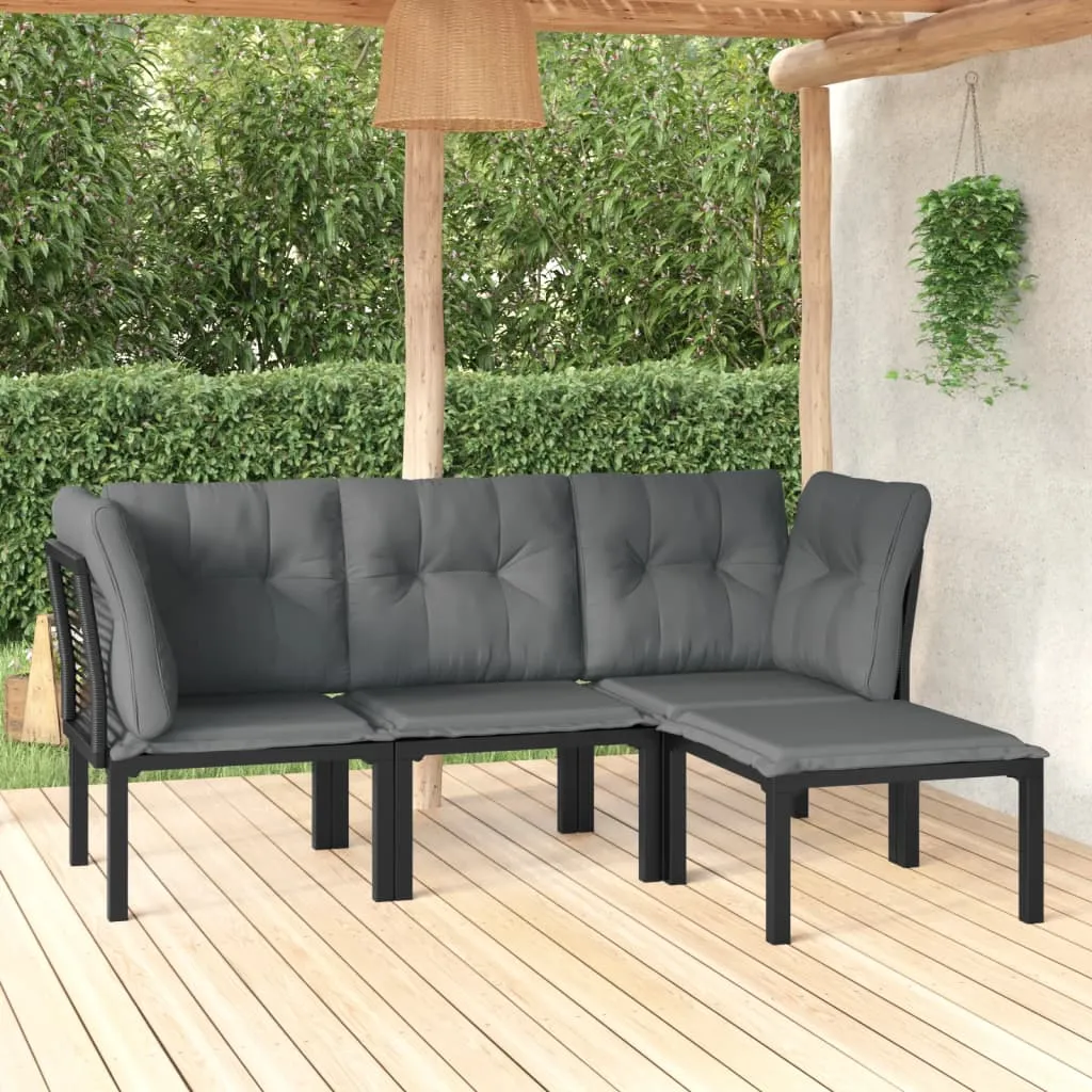 vidaXL Set Salotto da Giardino 4 pz Nero e Grigio in Polyrattan