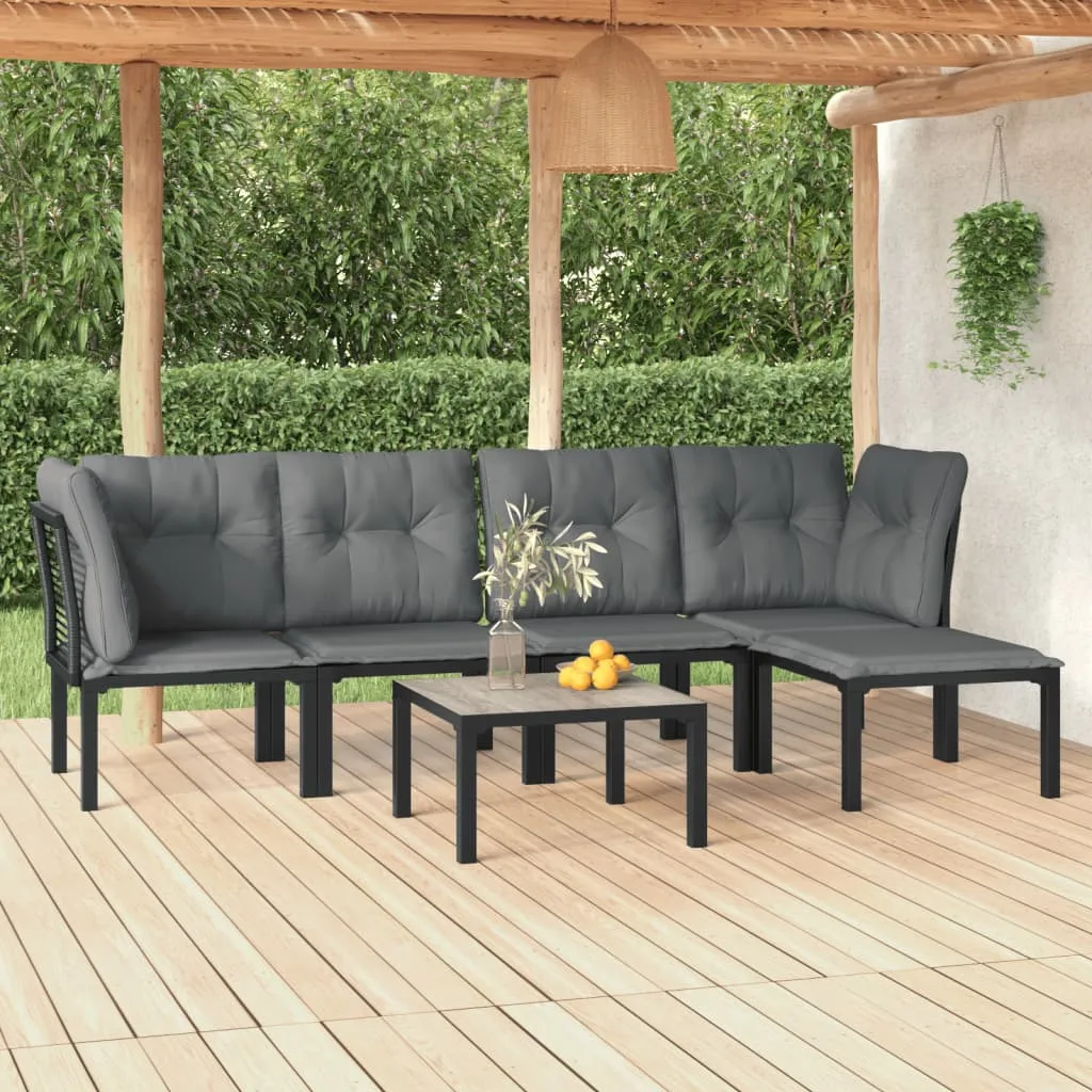 vidaXL Set Salotto da Giardino 6 pz in Polyrattan Nero e Grigio