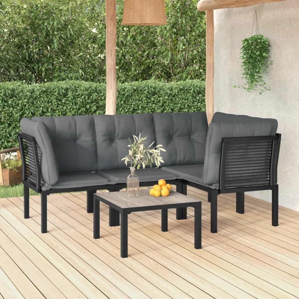 vidaXL Set Salotto da Giardino 5 pz Nero e Grigio in Polyrattan