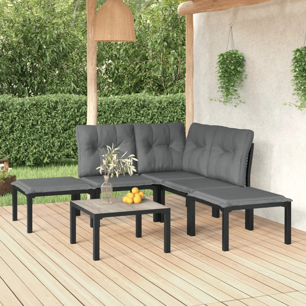 vidaXL Set Salotto da Giardino 6 pz in Polyrattan Nero e Grigio