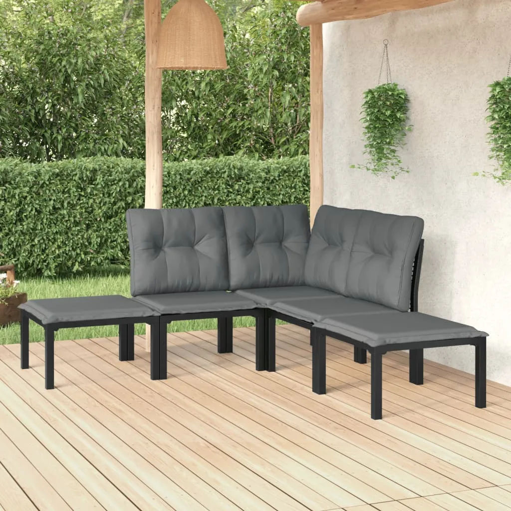 vidaXL Set Salotto da Giardino 5 pz Nero e Grigio in Polyrattan