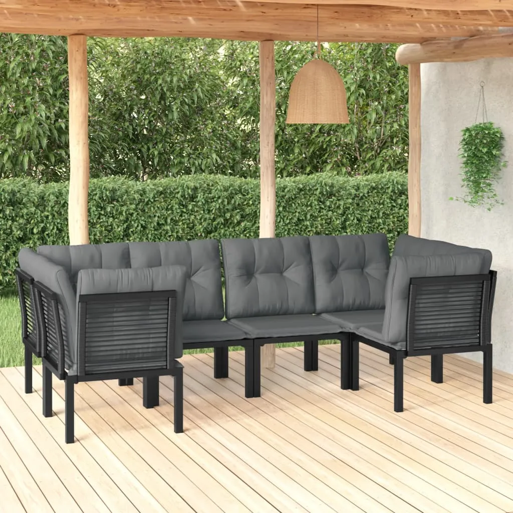 vidaXL Set Salotto da Giardino 6 pz in Polyrattan Nero e Grigio