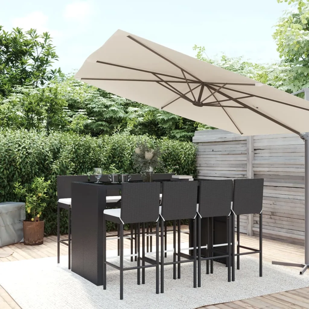 vidaXL Set Bar da Giardino 9 pz con Cuscini in Polyrattan Nero