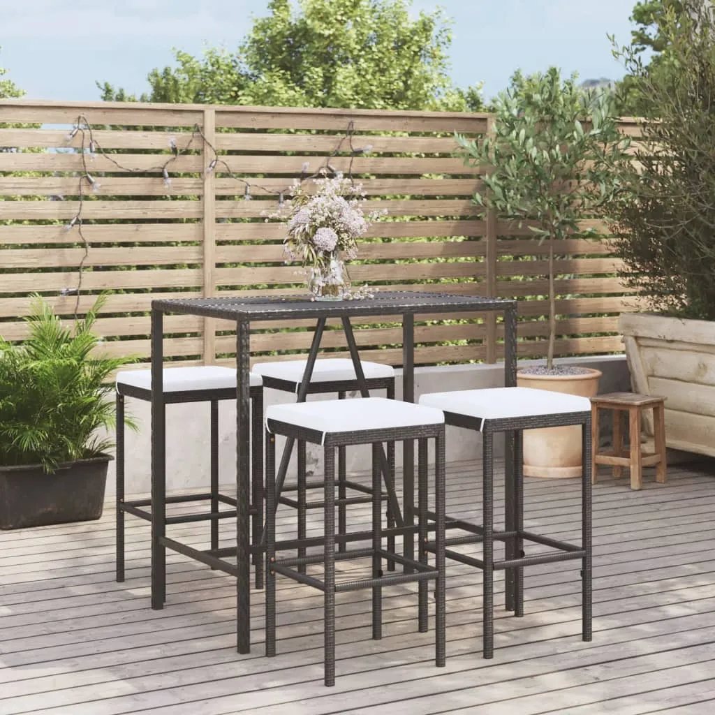 vidaXL Set Bar da Giardino 5 pz con Cuscini in Polyrattan Nero