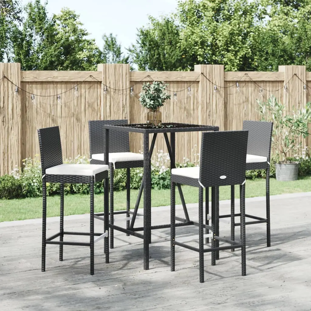 Set Bar da Giardino 5 pz con Cuscini in Polyrattan Nero