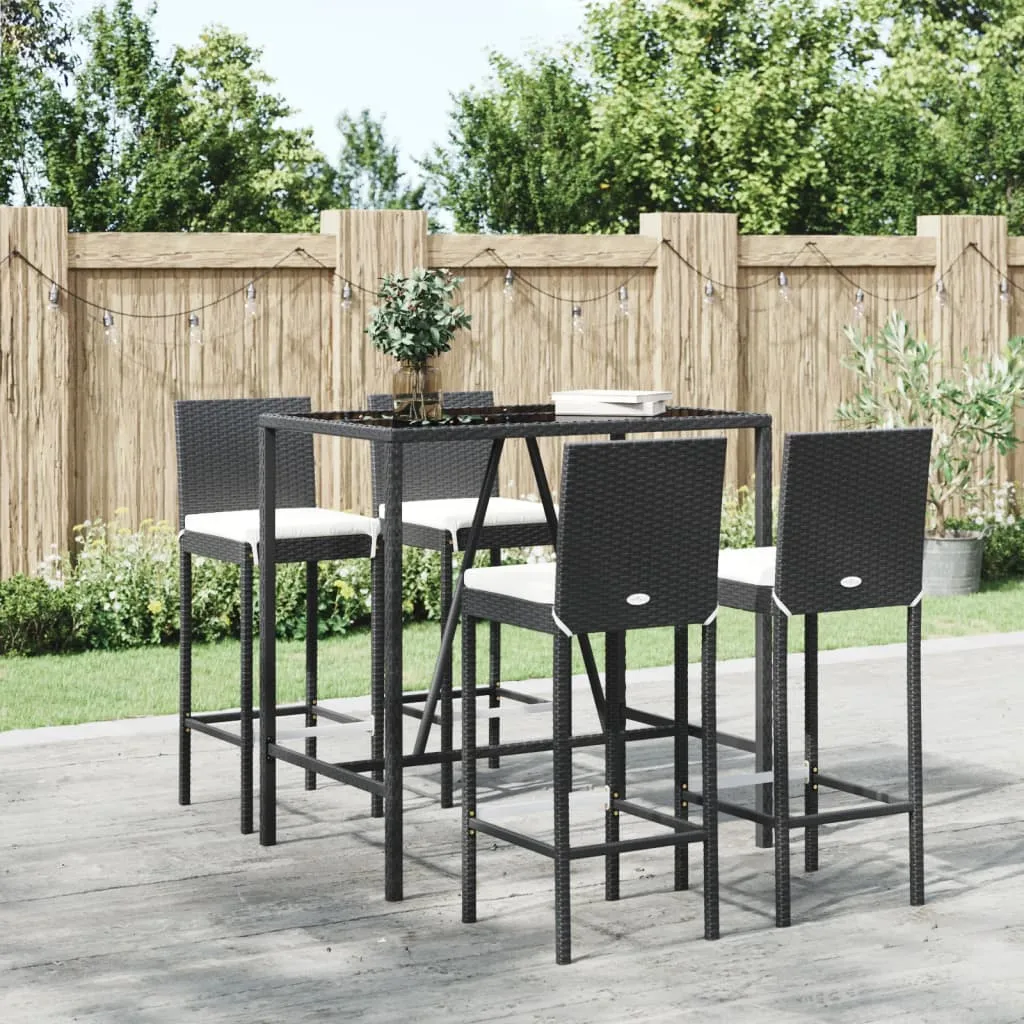 vidaXL Set Bar da Giardino 5 pz con Cuscini in Polyrattan Nero