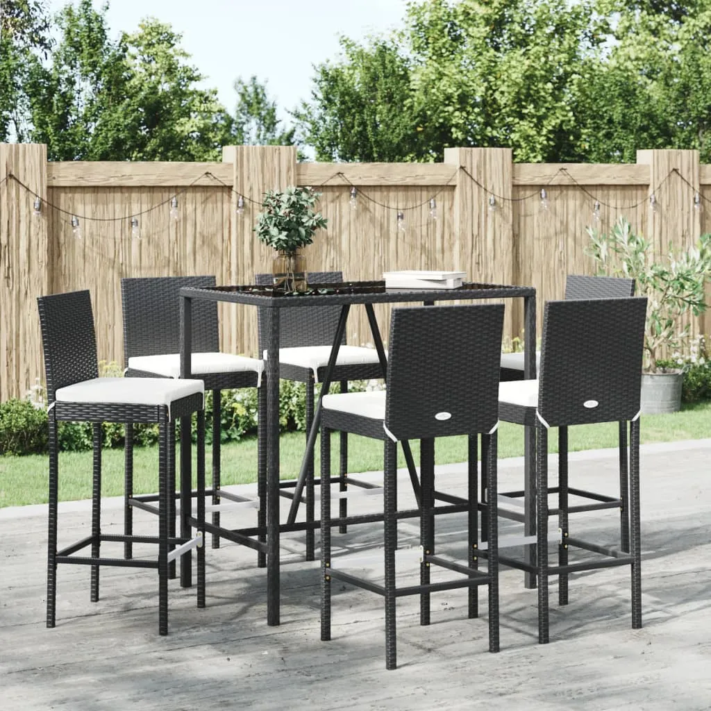 vidaXL Set Bar da Giardino 7 pz con Cuscini in Polyrattan Nero