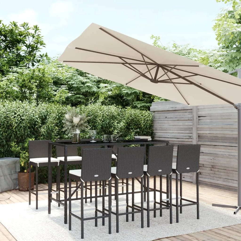 vidaXL Set Bar da Giardino 9 pz con Cuscini in Polyrattan Nero