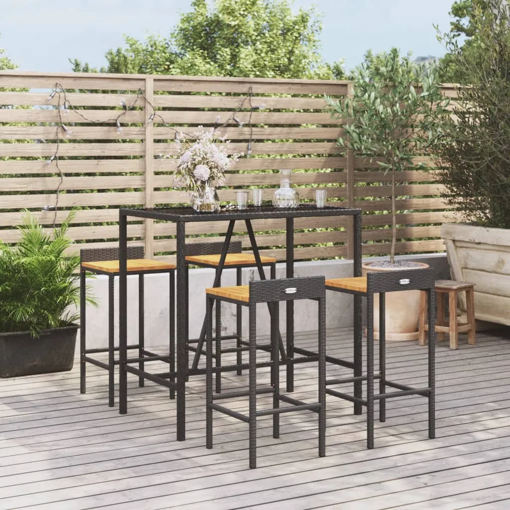 vidaXL Set Bar Giardino 5 pz Nero Polyrattan e Legno Massello Acacia