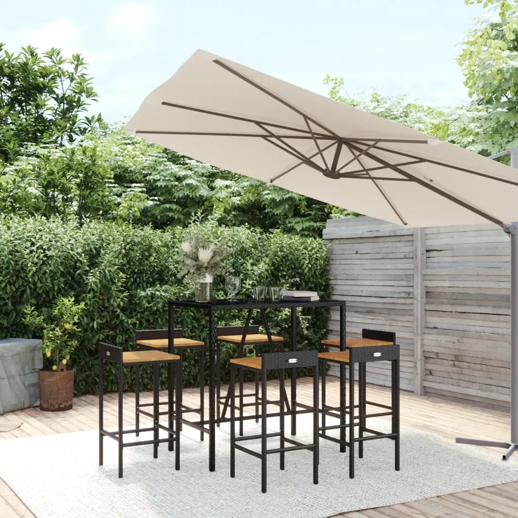 vidaXL Set Bar Giardino 7 pz Nero Polyrattan e Legno Massello Acacia