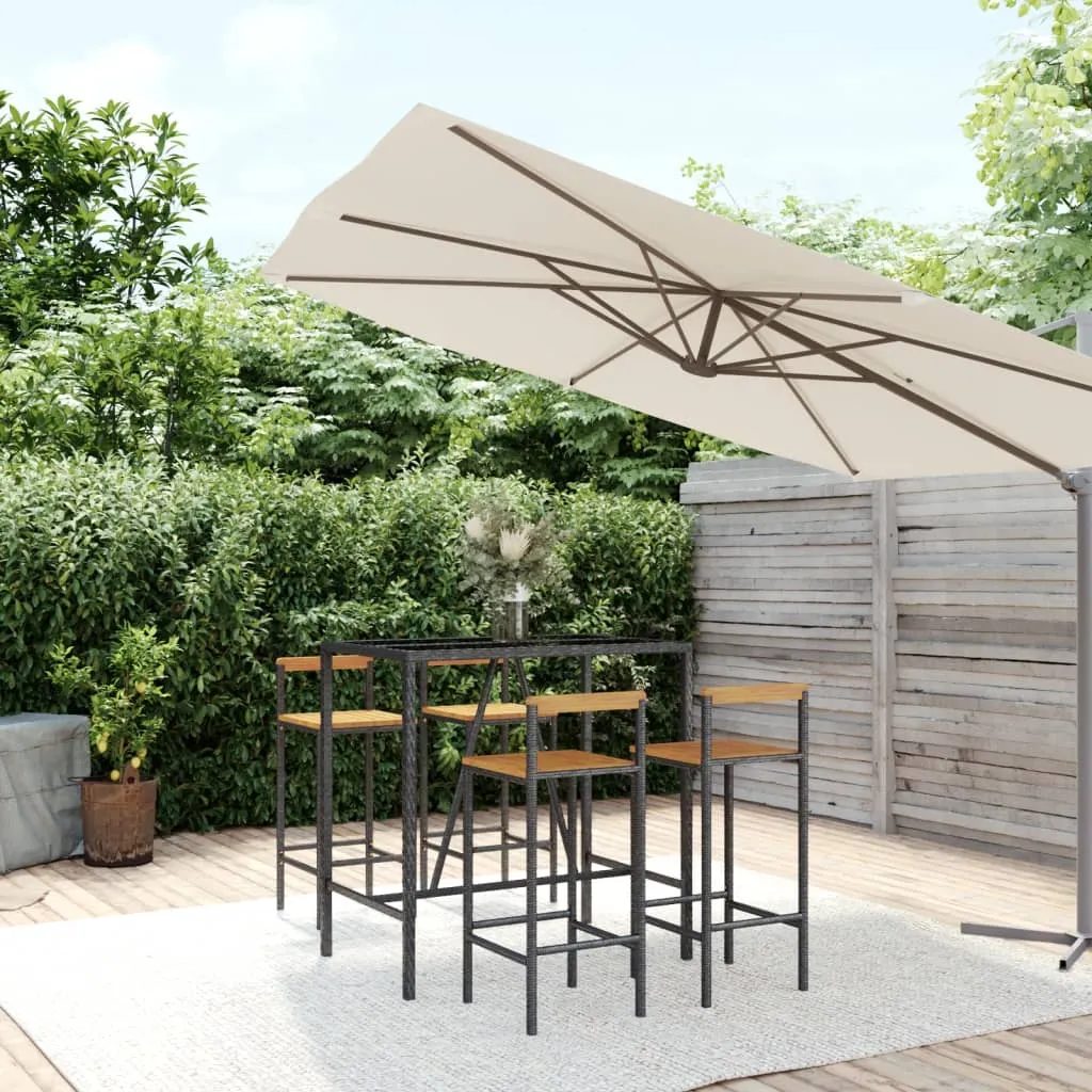 vidaXL Set Bar Giardino 5 pz Nero Polyrattan e Legno Massello Acacia