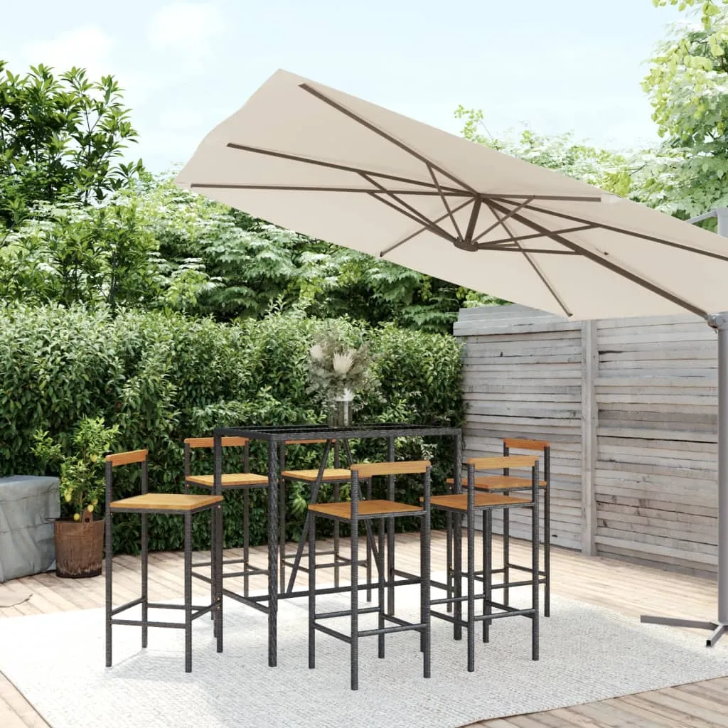 vidaXL Set Bar Giardino 7 pz Nero Polyrattan e Legno Massello Acacia