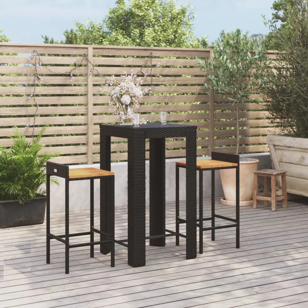 vidaXL Set Bar Giardino 3 pz Nero Polyrattan e Legno Massello Acacia