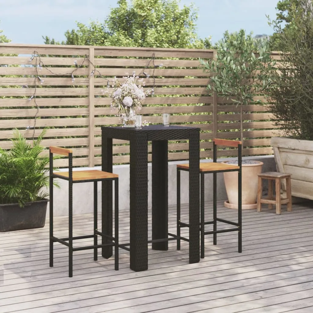 vidaXL Set Bar Giardino 3 pz Nero Polyrattan e Legno Massello Acacia