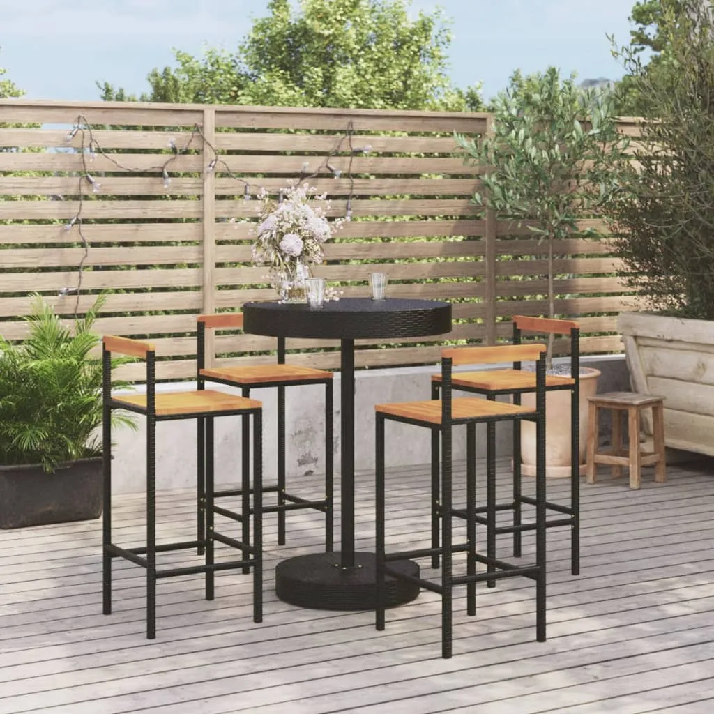 vidaXL Set Bar Giardino 5 pz Nero Polyrattan e Legno Massello Acacia