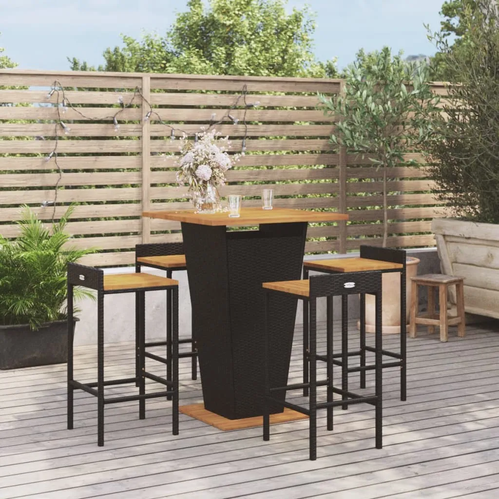 vidaXL Set Bar Giardino 5 pz Nero Polyrattan e Legno Massello Acacia