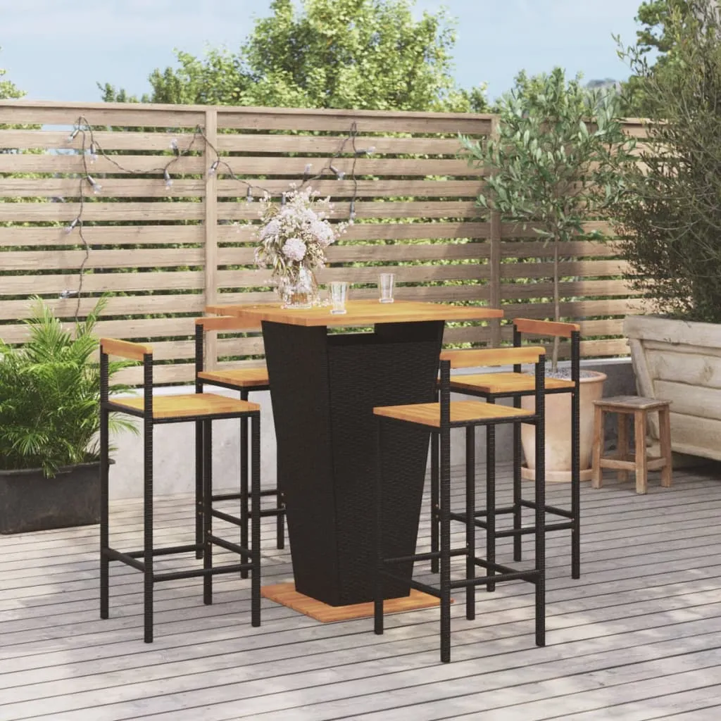 vidaXL Set Bar Giardino 5 pz Nero Polyrattan e Legno Massello Acacia