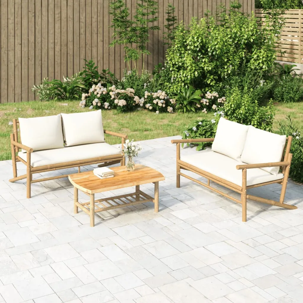 vidaXL Set Salotto da Giardino 2pz con Cuscini Bianco Crema in Bambù