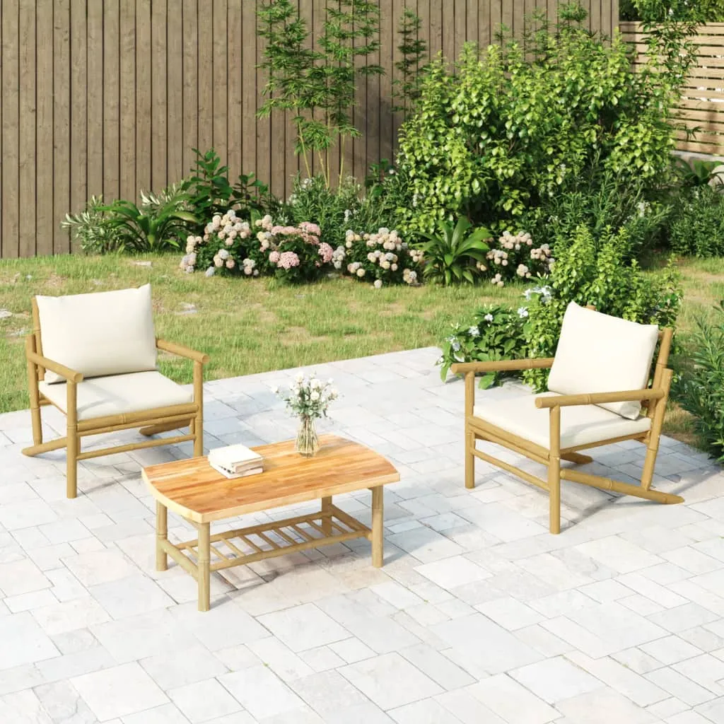 vidaXL Sedie da Giardino 2 pz con Cuscini Bianco Crema in Bambù