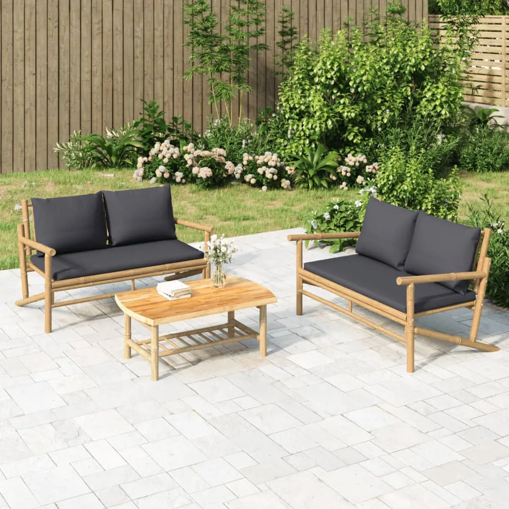 vidaXL Set Salotto da Giardino 2pz con Cuscini Grigio Scuro Bambù