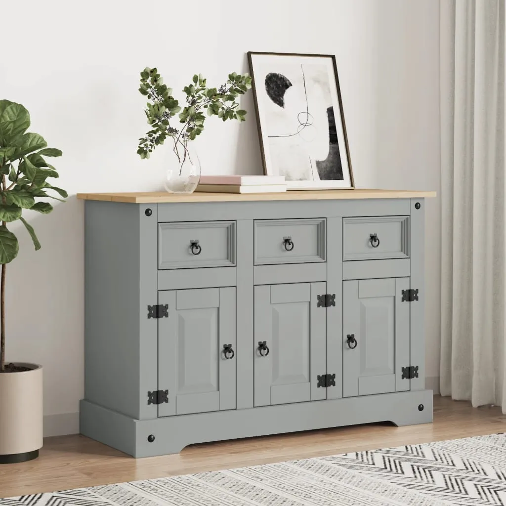 vidaXL Credenza Corona Grigia 112x43x78 cm in Legno di Pino Messicano