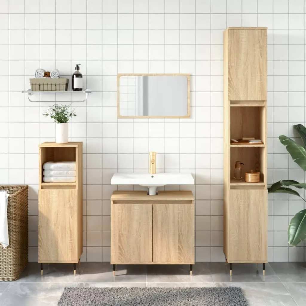 vidaXL Set di Mobili da Bagno 3 pz Rovere Sonoma in Legno Multistrato