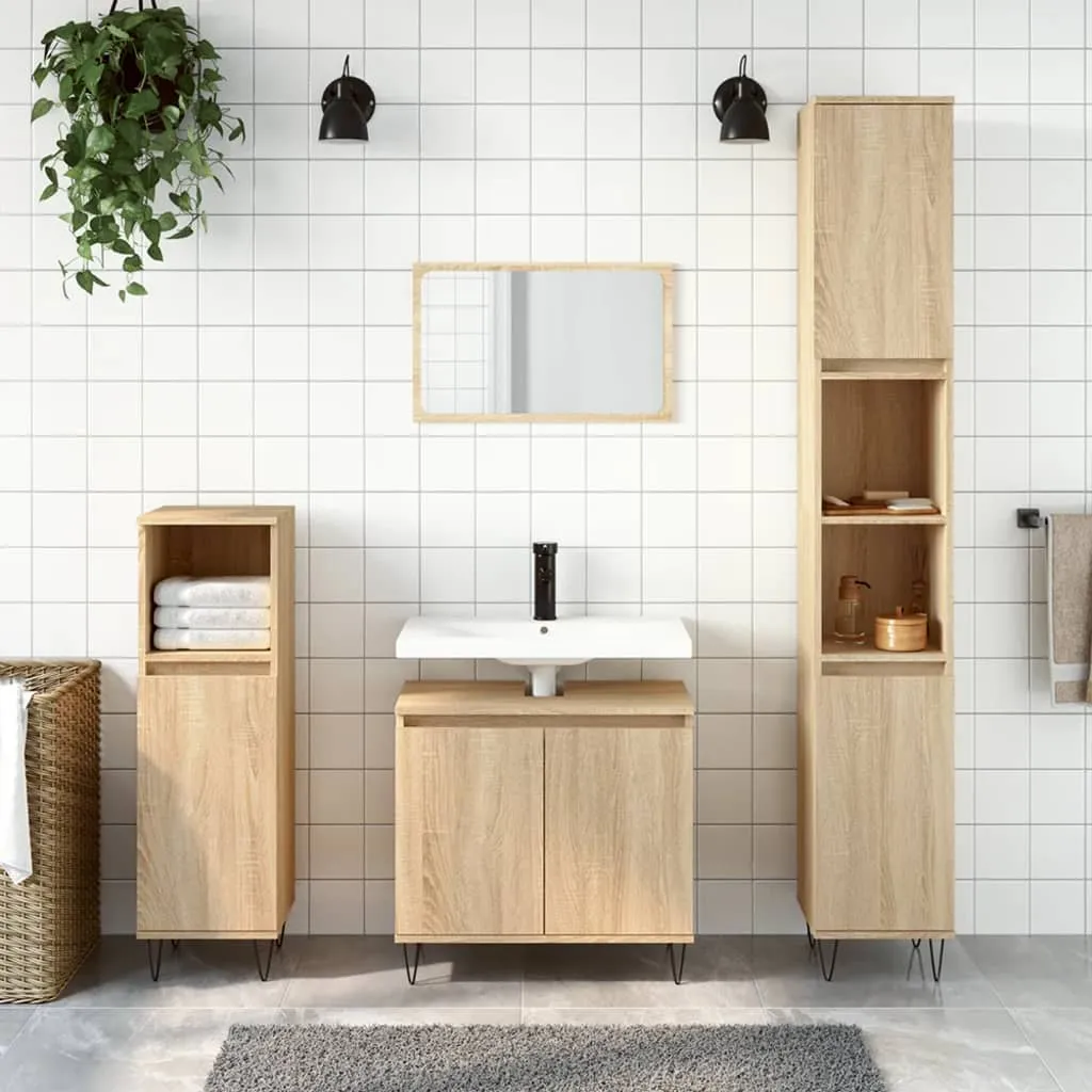 vidaXL Set di Mobili da Bagno 3 pz Rovere Sonoma in Legno Multistrato